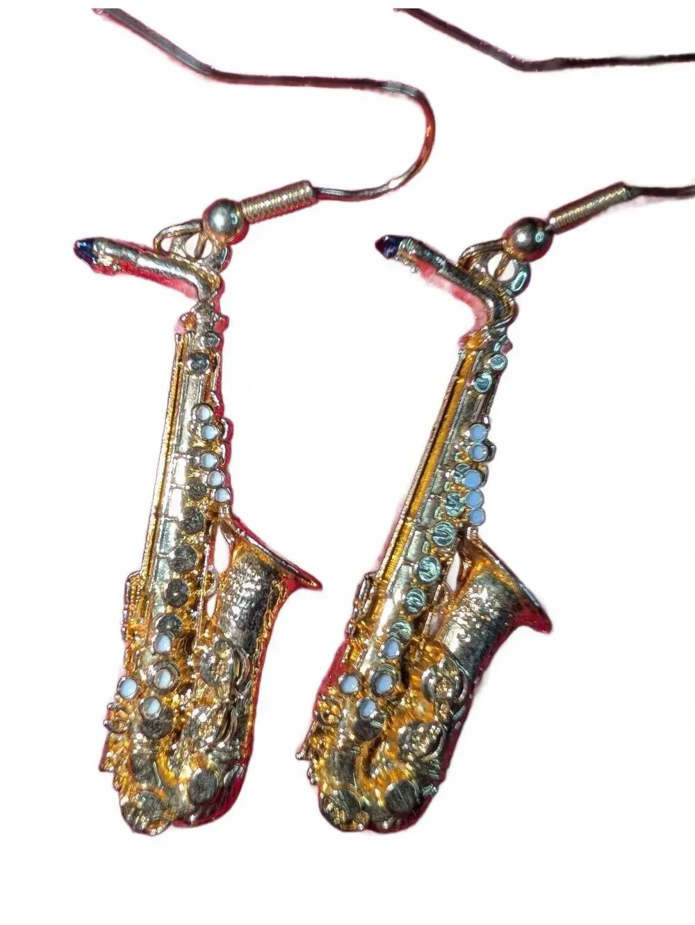 Future Primitive Gold Tone Saxophone Earrings with Rhinestones
